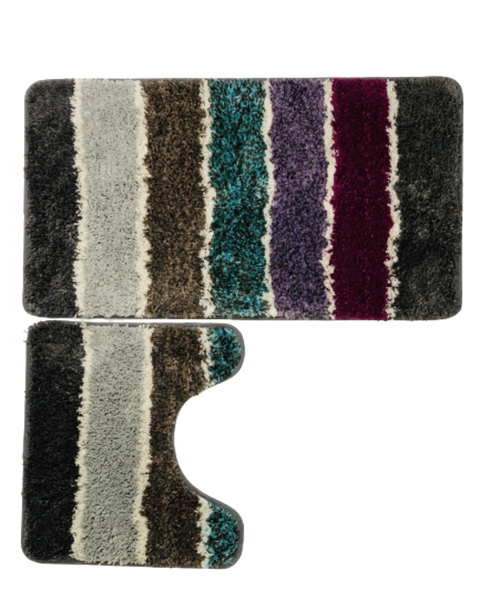 2 Piece Bathroom Mat Fluffy Brown &amp; Grey Steps