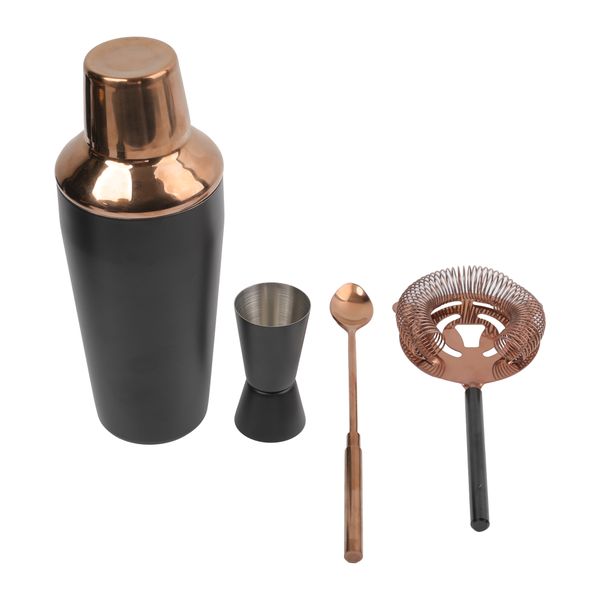 Bar Butler Cocktail Shaker Matte Black &amp; Rose Gold 4pcs Bar Set, 700ml