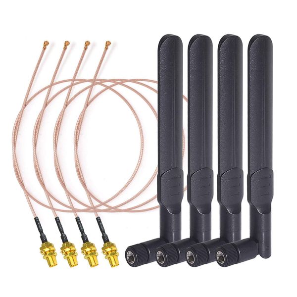 Dual-Band WiFi 2.4G/5G/5.8GHz 8dBi RP-SMA Male Antenna and Cable - 4-Pack