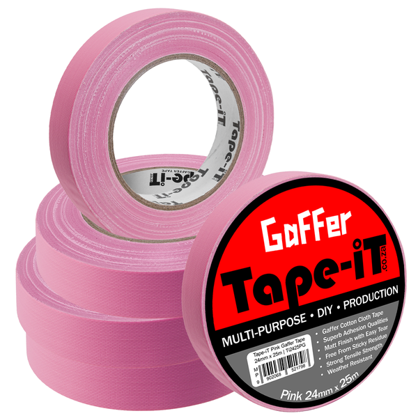 Tape-iT 5 Pack of Pink Gaffer Tape Roll 24mm x 25m | Ti2425PG5