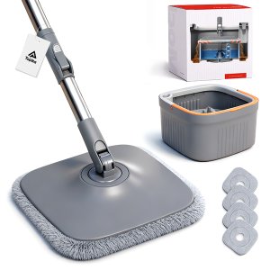 Topika 360 Spin Mop &amp; Bucket Set, Dual-Compartment System, Self-Cleaning