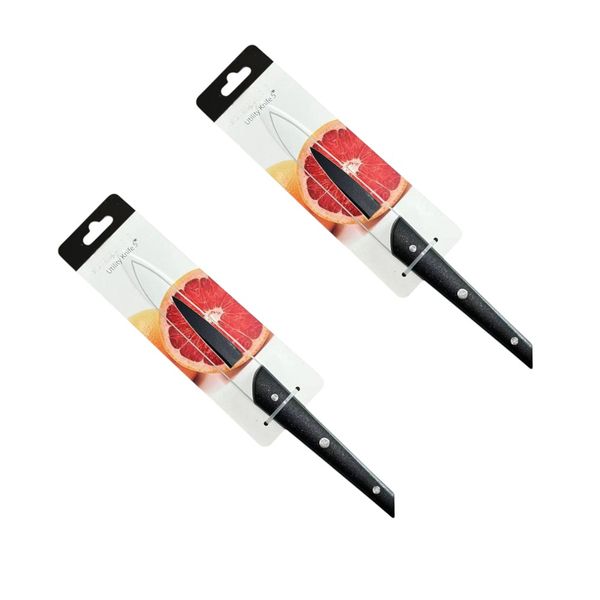 2 Piece Black Utility Knife Set 5" Stainless Steel with Plastic Handle