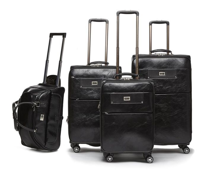 Hazlo 4 Piece PU Leather Vintage Trolley Luggage Bag Set - Black