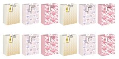 12-Piece Pink, Silver &amp; Gold Hearts Gift Bag Set - 26 × 32 × 12.5cm.