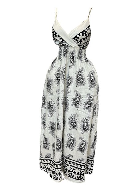 Ladies Summer Black And White Elegance Maxi Dress With Studded Details