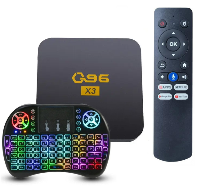 Q96 Gen 3, Android 13 Tv Box + RGB Wireless Keyboard. AI Assist, 16GB, 2GB.