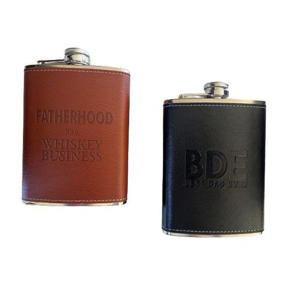 Hip Flask For Dad - Stainless Steel &amp; PU Leather 220ML (Set Of 2)
