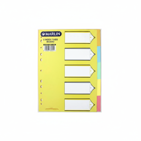 Marlin A4 Bright Cardboard File Dividers with 5 Tabs