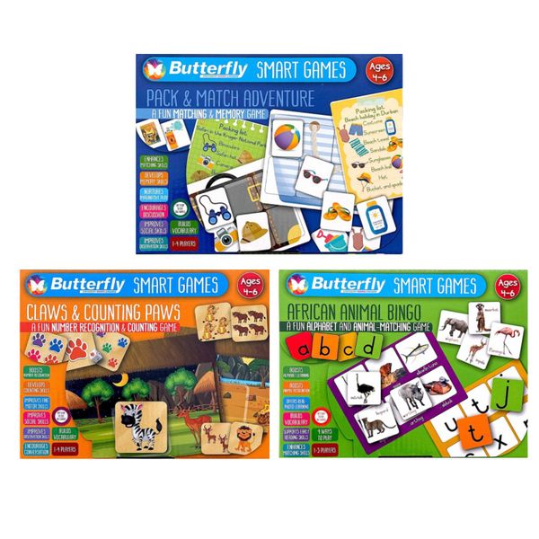 Butterfly Smart Games - Safari Life Skills &amp; Memory Adventure Set (3-Pack)