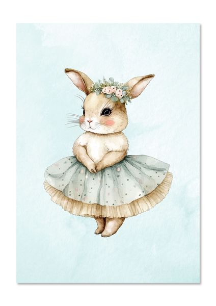 Kids Wall Art: Watercolour Ballerina Bunny - Margo