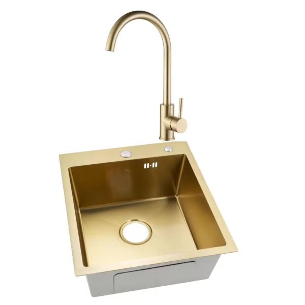 R&amp;H Brushed Gold Kitchen Sink With Tap 50x50cm