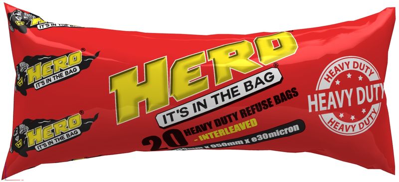 HERO 100 Pack Heavy Duty 750mm x 950mm Recyclable Refuse Bag - 30 Micron
