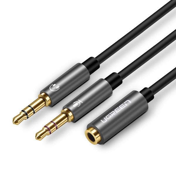 UGreen 20899 3.5mm AUX Female to Aud+Mic Male Adapter - Black