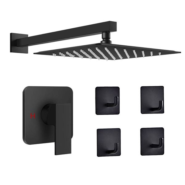 Shower System Faucet Set High Pressure Square Rain Shower Head &amp; Arm Mixer