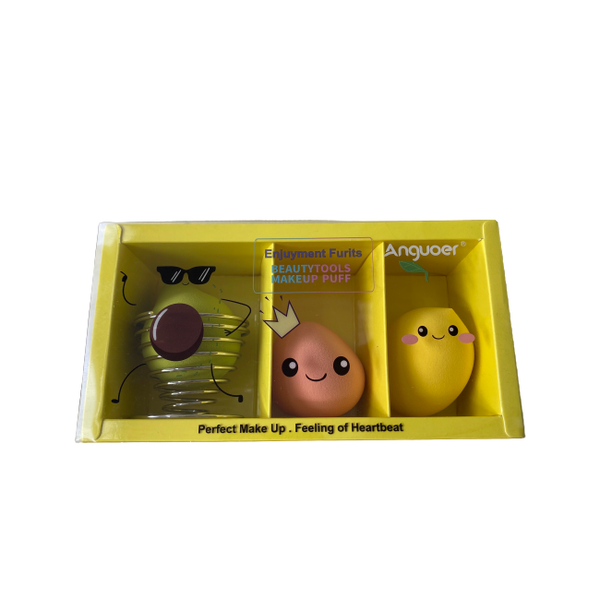 Make Up Sponge With Stand - Beauty Tool - Avocado &amp; Lemon &amp; Strawberry