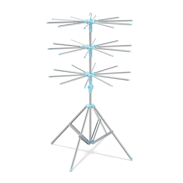 3-Tier Baby Folding Drying Rack with Stainless Steel Frame - Blue