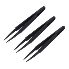 3 Pcs Black Plastic Electronic Pointy Tip Anti-static Tweezers
