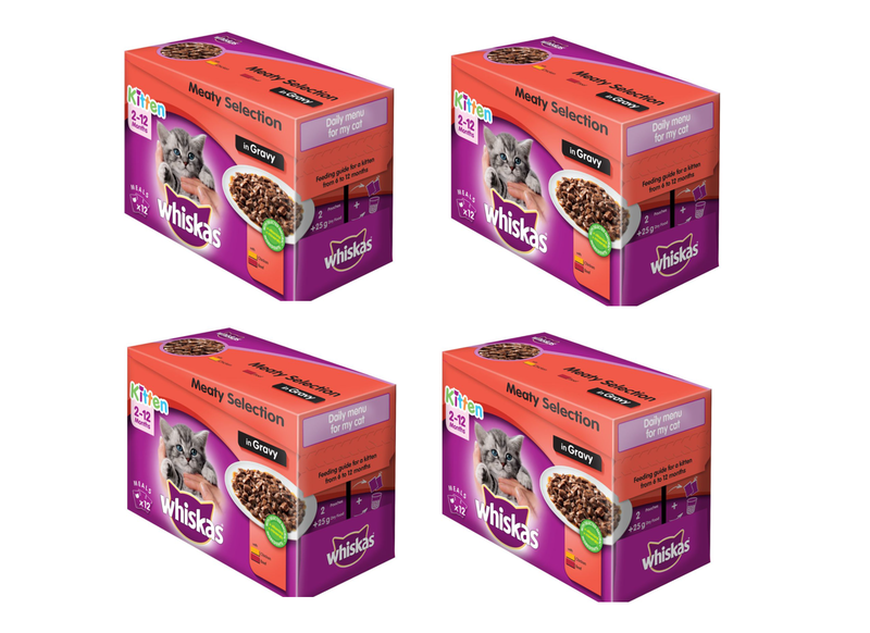 Whiskas Kitten Pouch Multi-pack Meat Selection In Gravy (12 X 85g) X 4
