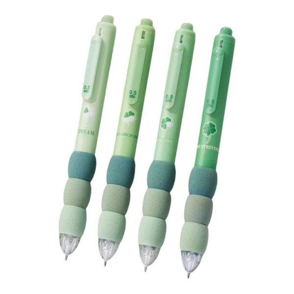 4 Piece - Retractable Gel Ink Pens Set With Clover Design - Green