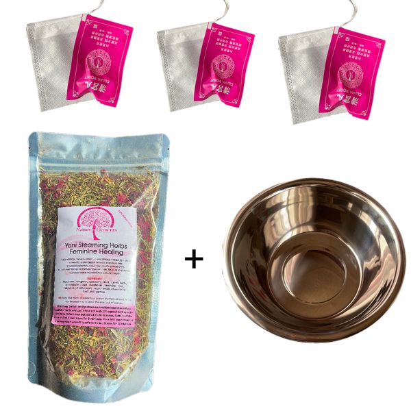 Yoni Steaming Herbs - 16 Steam, Bowl, 3 Detox Pearls, 3 Yoni Steaming Bags