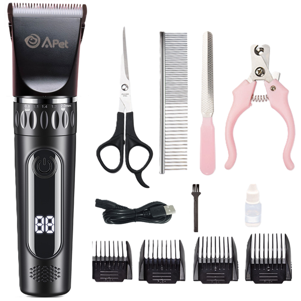 A-PET Pet Hair Grooming Clipper Trimmer Kit Cordless LED Power Display