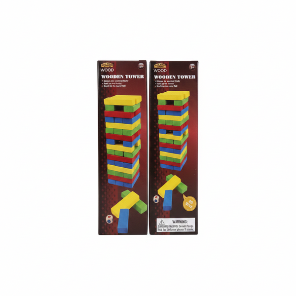 Game Wood Stacking Tower 48 Piece with Dice - Colourful Fun for - 2 Pack