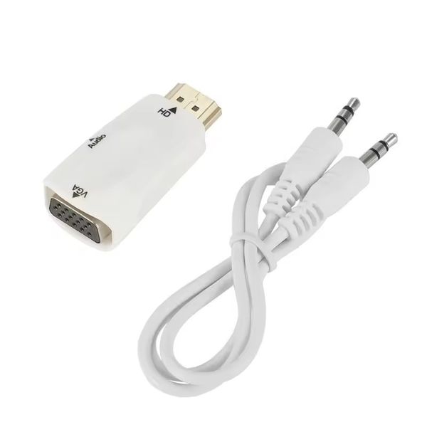 HDMI Male to VGA Converter with Audio Cable White (Pack of 2) full HD 1080