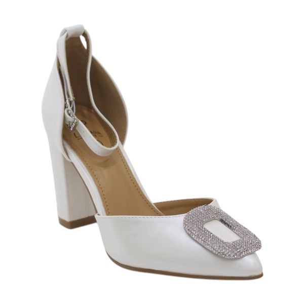 LaMara ParisEsmae open-waist PU 9cm heel with square trim white