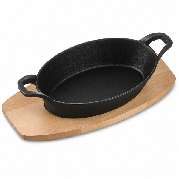 24x17.2x4.8cm Cast Iron Griddle with Wooden Board Pre Seasoned Cookware