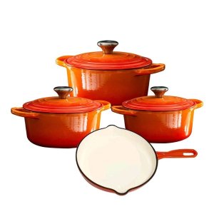 Authentic Cast Iron Dutch Oven Cookware Pot - 7 Piece Set - Royal Blue