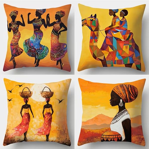 African Elements Pattern Pillow Cover - 4-Piece