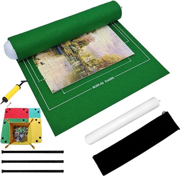 Puzzle Storage Felt Mat Jigsaw Roller Kit with Bag to 1500 Pieces - Black