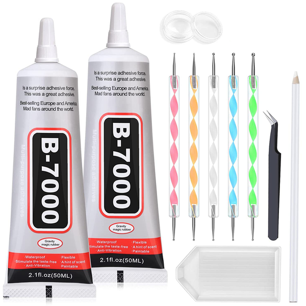 B7000 Glue Kit - Glue, Dotting Pen,Wax Pencil,Tray,Glue Container &amp; Tweezer