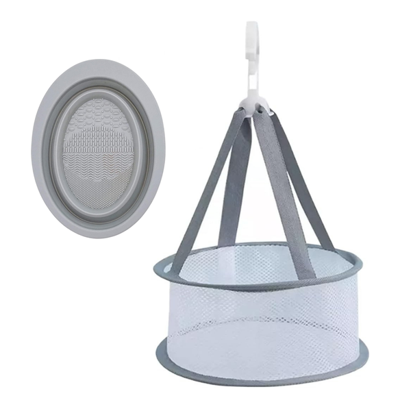 Bestby-Collapsible Silicone Makeup Brush Cleaner With Hanging Driyng Mesh
