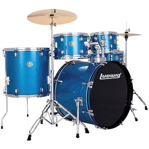 Ludwig 5pc Accent Fuse Drumset With Hardware &amp; Cymbals - Blue Sparkle