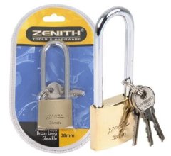 Padlock Zenith Brass 38mm Long-Shackle Bls - 4 Pack