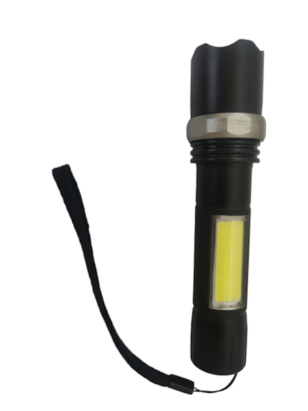 Rechargeable USB Super Far bright Flash Light With LED Strip on handle