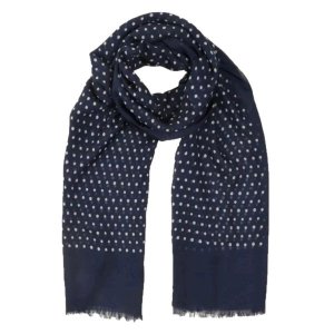 Deep Blue Cotton And Linen Polka Dot Scarf, Women's Autumn And Winter New