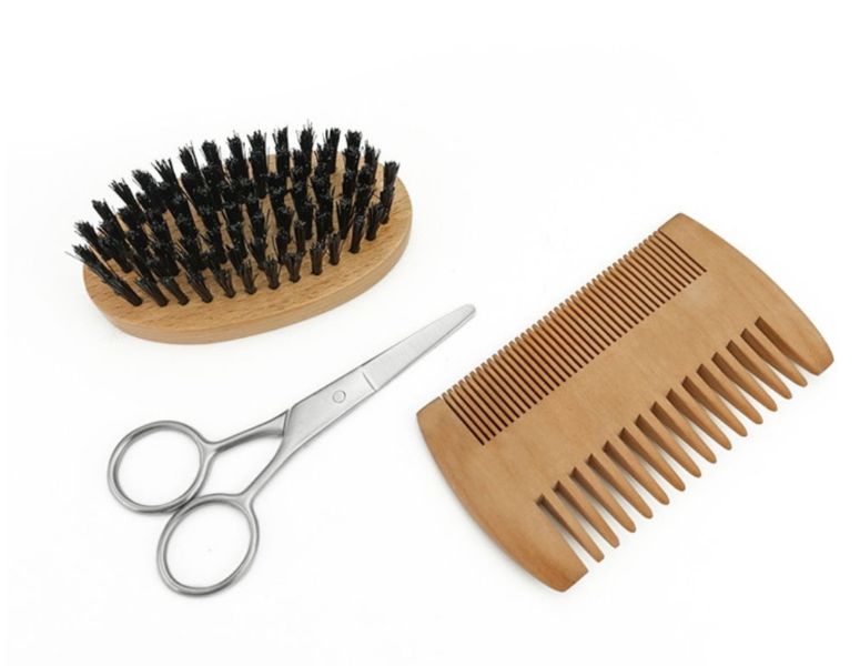 Men's 3 Piece Beard Grooming Kit- Brush, Comb, Scissors with Bag