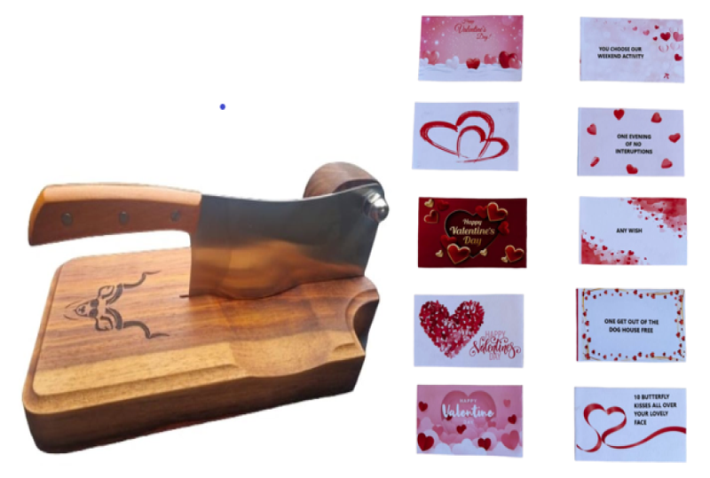 Big Solid Kiaat Biltong Cutter/Slicer &amp; Valentine/Romantic Coupon Gift Set
