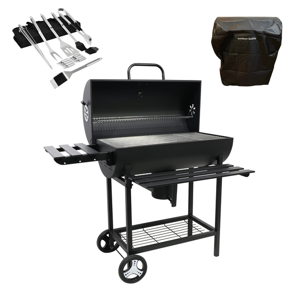 BraaiBoss 70cm Charcoal Barrel Braai - Side Tables, Cover &amp; Braai Tool Set