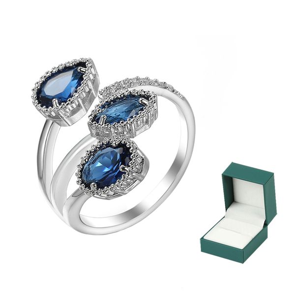 Fashion Jewelry Blue Zircon Size Adjustable Ring for Women