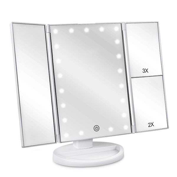 Beauty Trifold Touch Screen LED Vanity Mirror, Battery and USB Powered