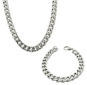 Variety Stainless Steel Cuban Curb Combo Set - Chain 60cm Plus Bracelet 20cm
