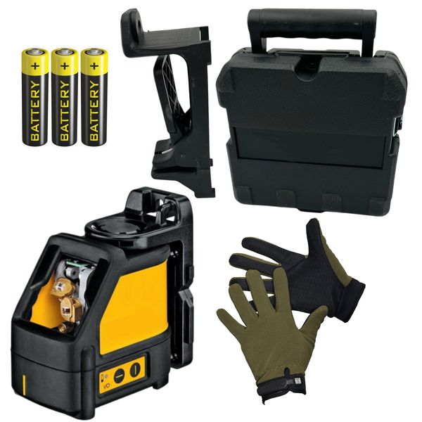 Industrial 50 Meter Cross Line 2D Laser Level With Batteries, Case &amp; Gloves