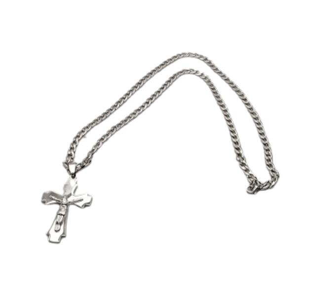 Stainless Steel Crucifix With Heavy Curb Link Chain