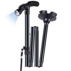 Adjustable Walking Cane with LED Light Foldable, Self-Standing &amp; Anti-Slip