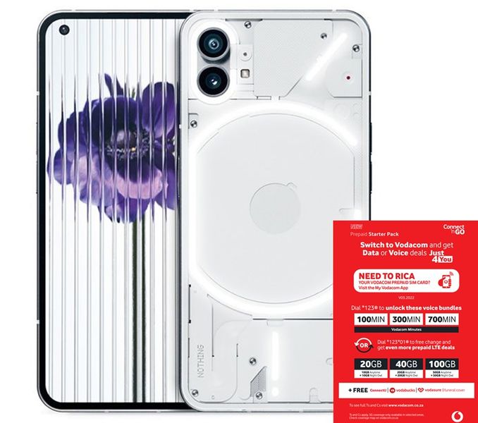 Nothing Phone 1 256GB Dual Sim - White + Vodacom Sim Card Pack