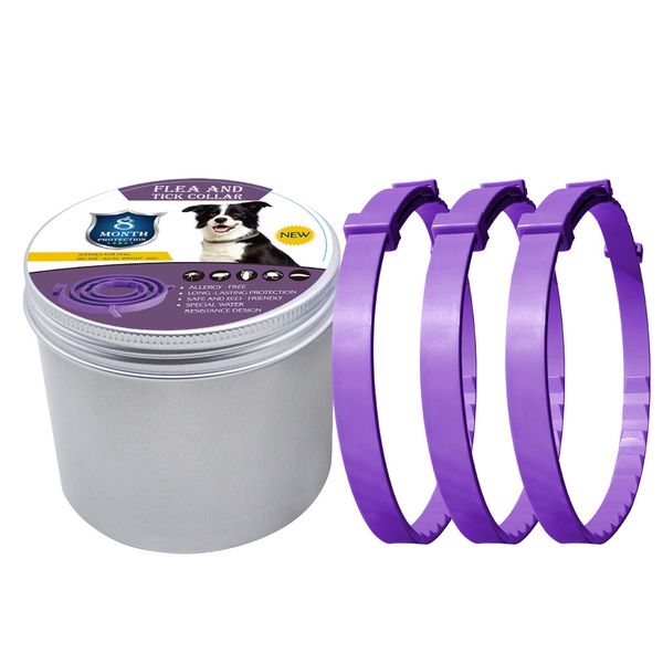3 Pack Dog Flea Collar Flea and Tick Prevention 62cm - Adjustable - Purple