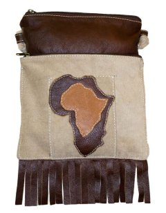 Luvsa LS-TJ100 Genuine Leather and Corduroy African Print Sling/Satchel Bag